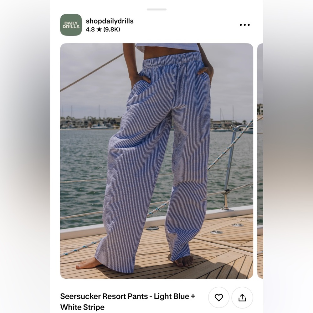 Daily Drills: Seersucker Resort Pants- Light Blue and White Striped Pants (NWT)